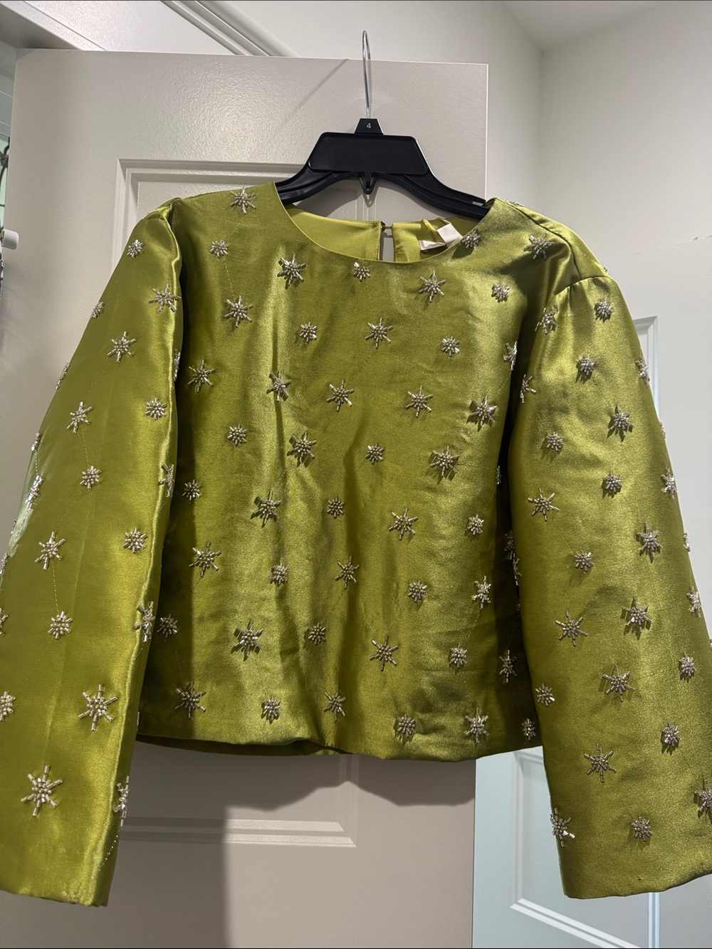 Chelsea & Violet Olive Green Embellished Satin Boxy Jacket